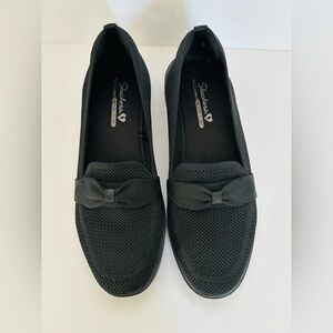 Skechers Cleo Taylor Desire Loafers Women's 9 Black Stretch Fit Knit Bow